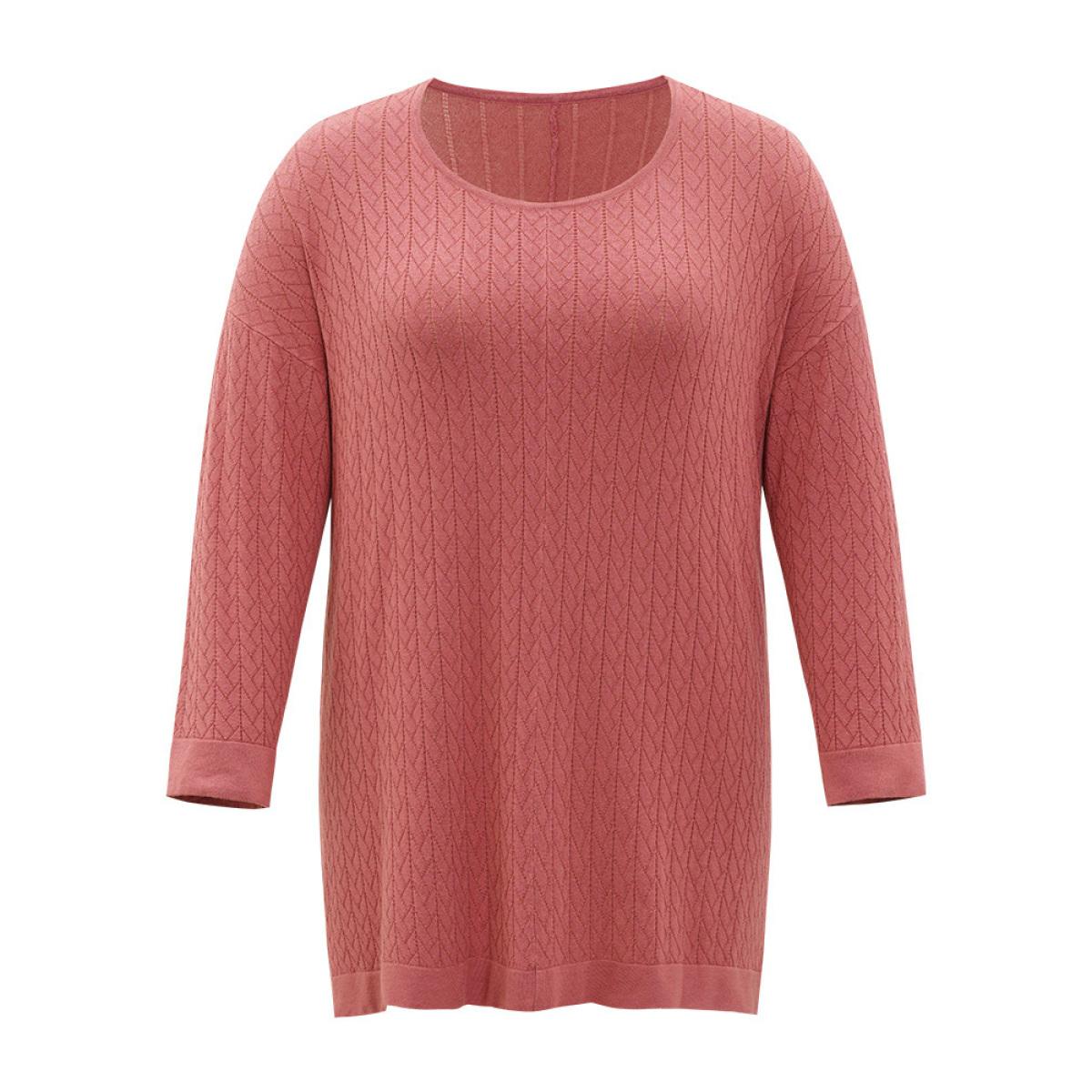 Plus Size Supersoft Essentials Geometric Split Side Loose Pullover Russet Women Casual Loose Long Sleeve Round Neck Everyday Pullovers BloomChic 26/4X Product Image