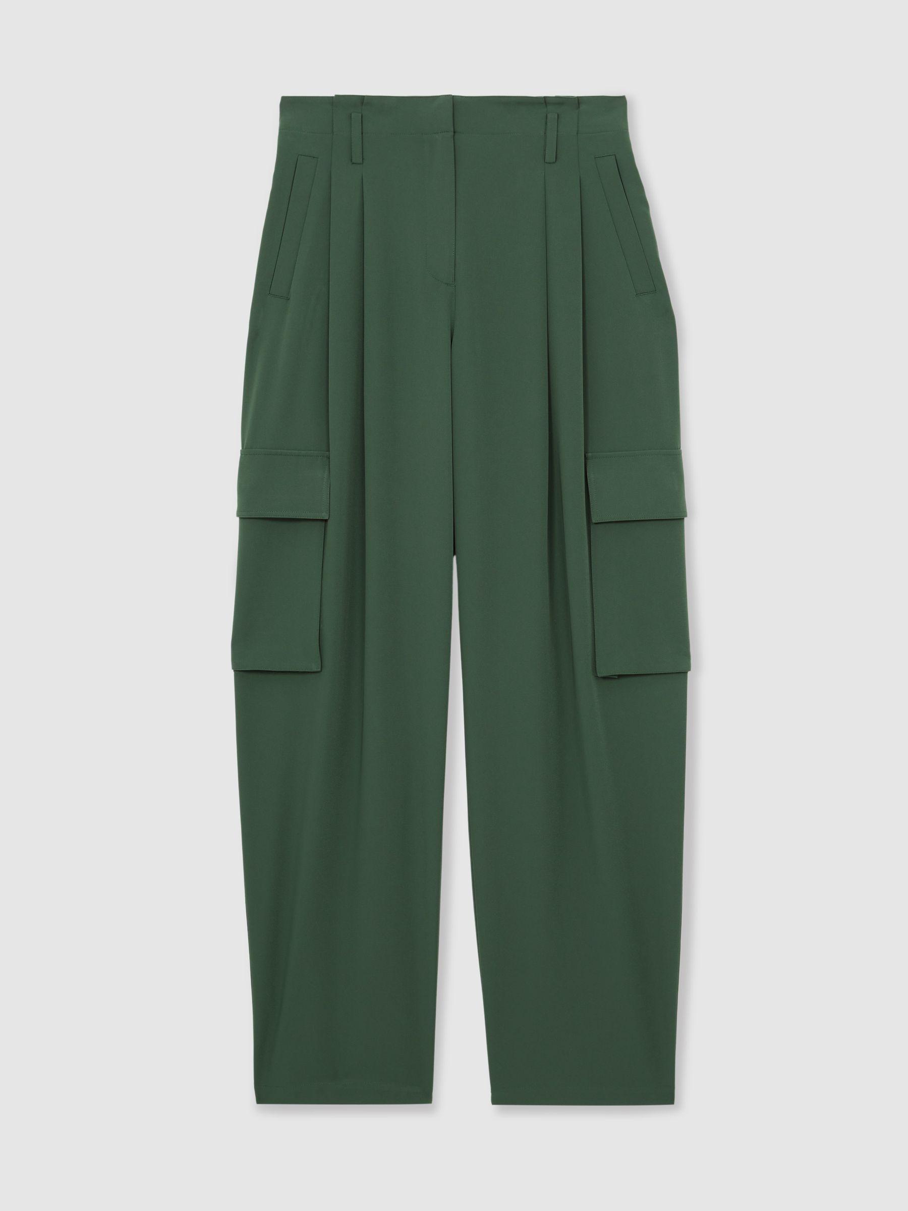 Wide-Leg Pleated Cargo Trousers in Green Product Image
