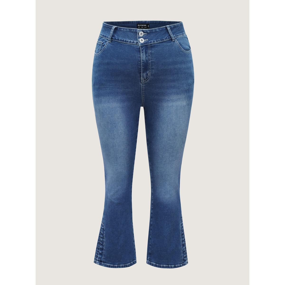 Plus Size Stretch No-Gap Waist Slit Hem Jeans Women Midblue Casual Slit High stretch Slanted pocket Jeans BloomChic 10/M Product Image