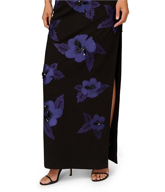 Aidan Mattox One Shoulder Beaded Floral Crepe Sheath Dress Product Image