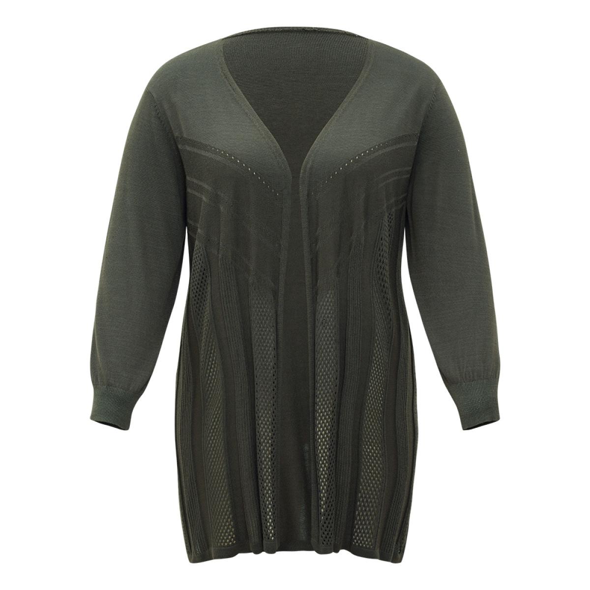 Plus Size Supersoft Essentials Solid Open Front Geo Eyelet Cardigan ArmyGreen Women Casual Loose Long Sleeve Everyday Cardigans BloomChic 12/L Product Image