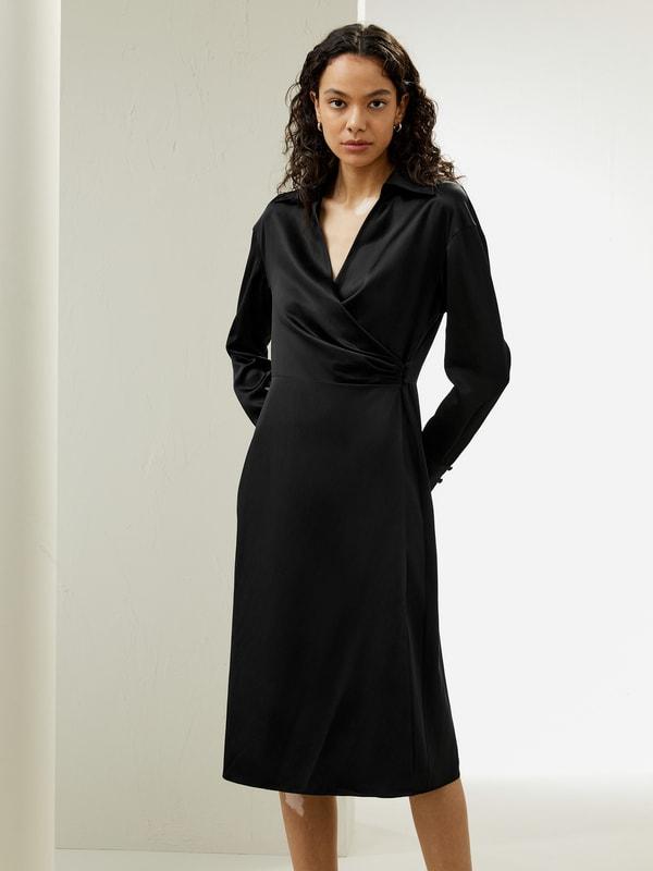 Collared Silk Wrap Dress Product Image