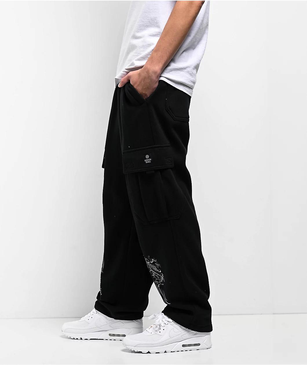 Ninth Hall Airbrushed Koi Black Loose Fit Cargo Sweatpants Product Image