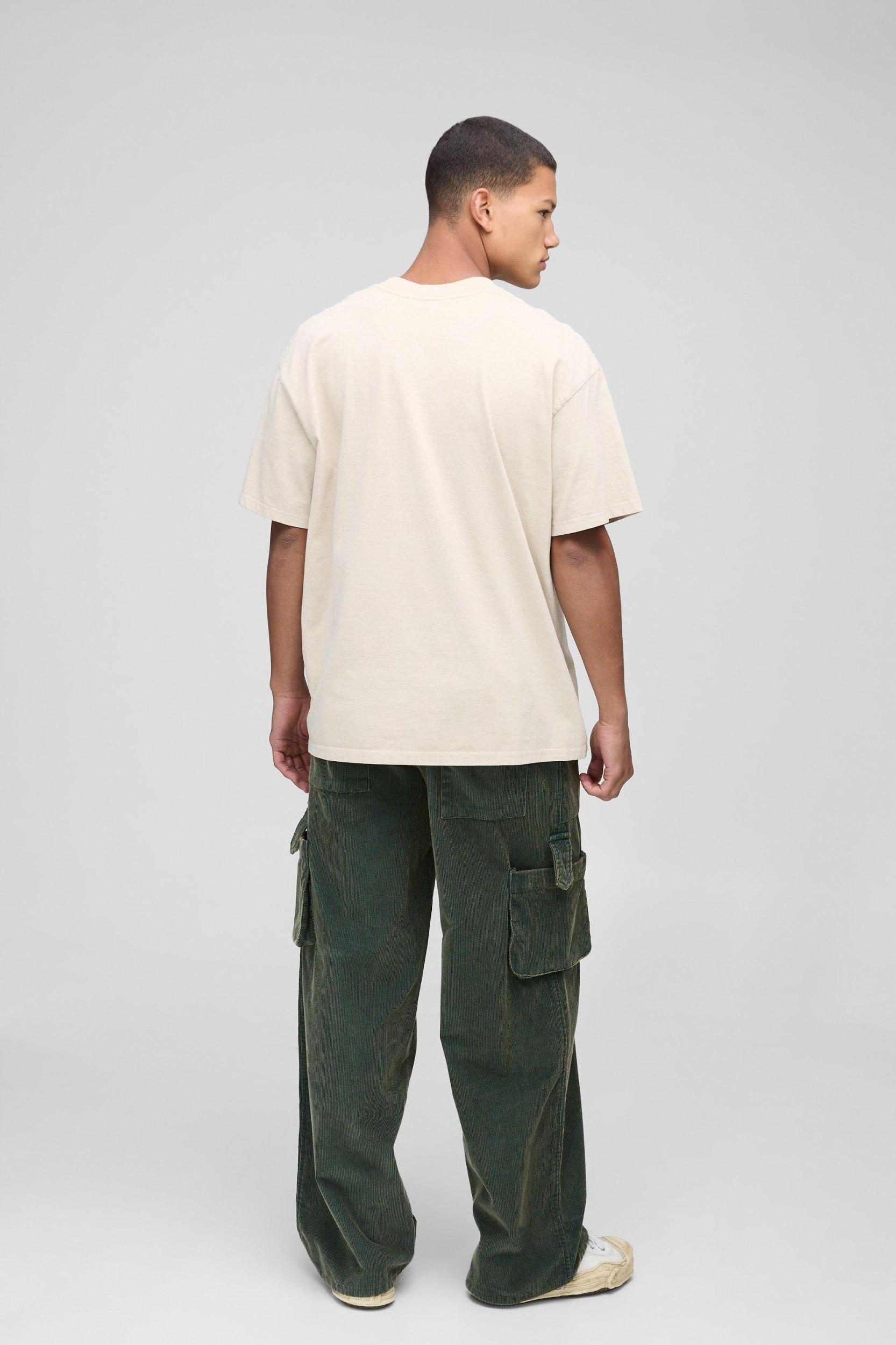 Elasticated Waist Baggy Acid Wash Corduroy Cargo Pants | boohooMAN USA Product Image