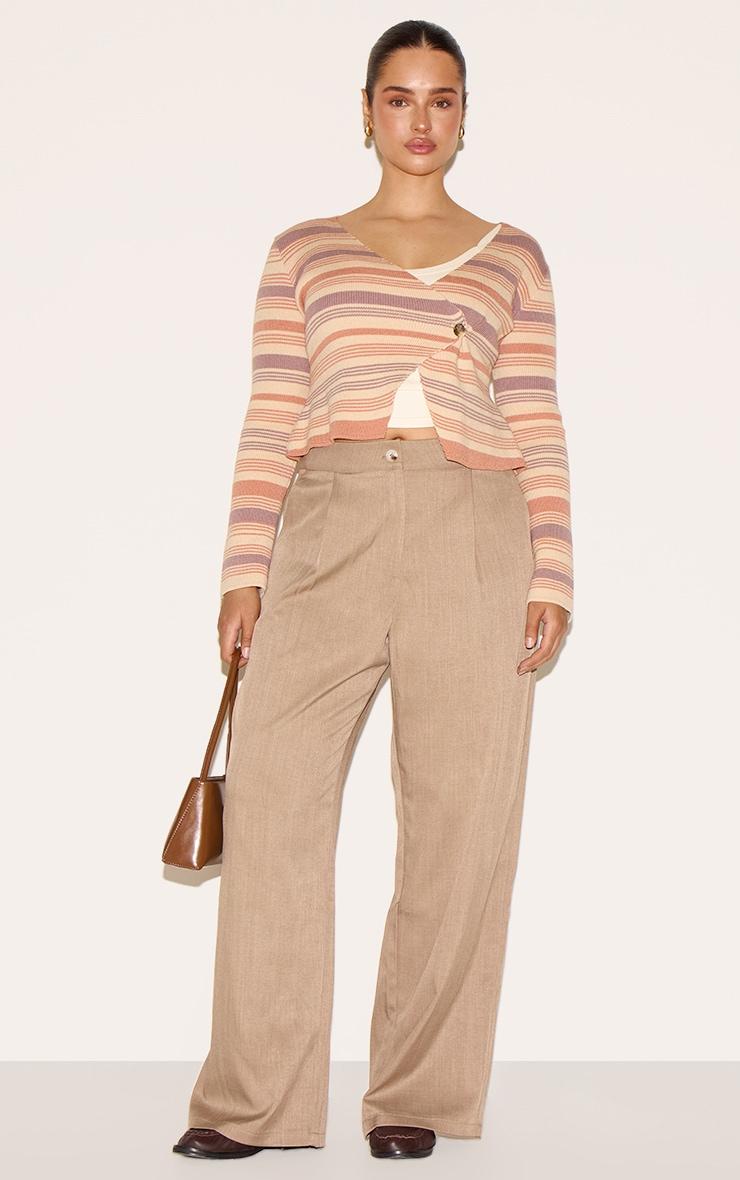 Shape Peach Knitted Striped Wrap Over Gold Button Cardigan Product Image