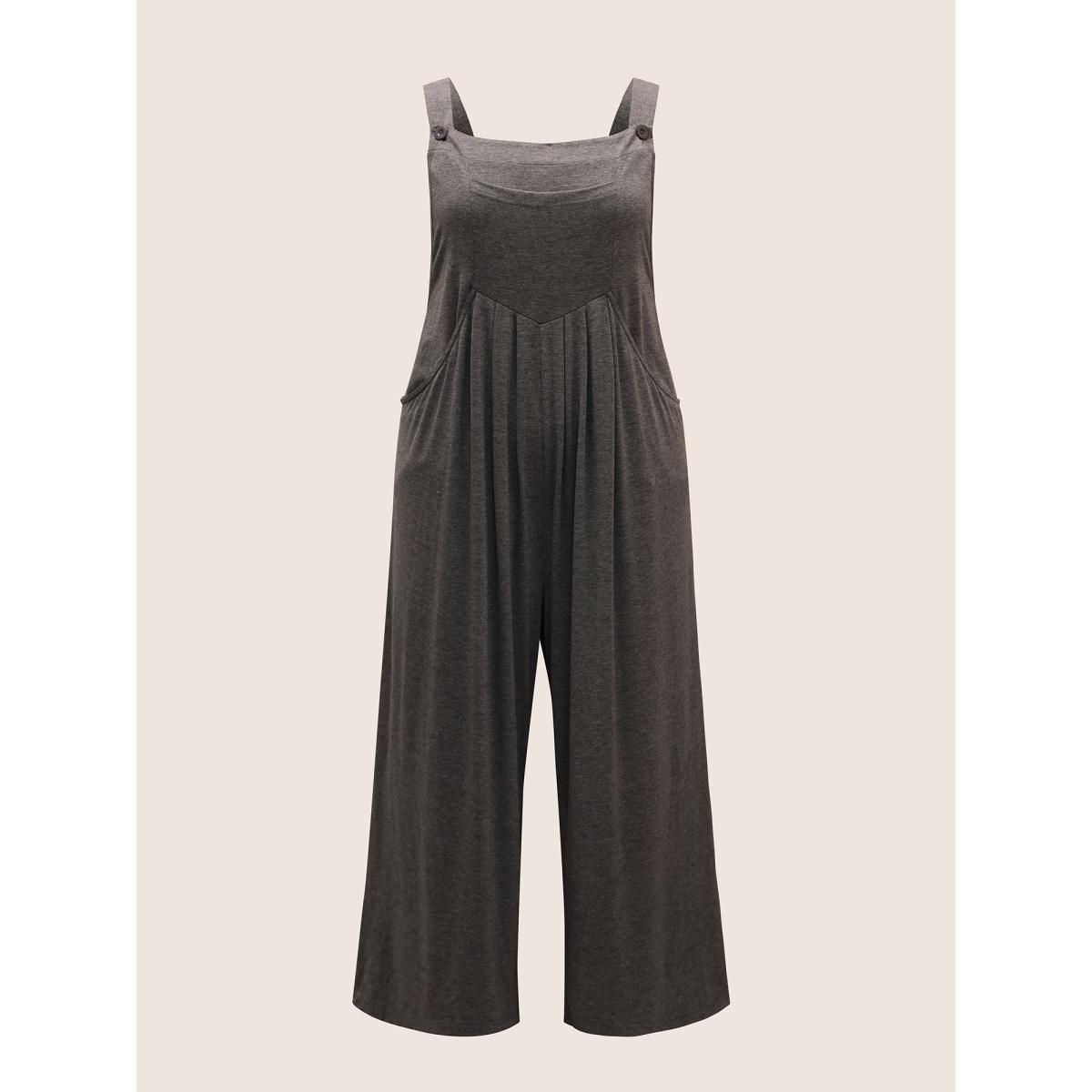 Plus Size DimGray Supersoft Essentials Solid Pleated Pocket Jumpsuit Women Casual Sleeveless Non Everyday Loose Jumpsuits BloomChic 30/6X Product Image