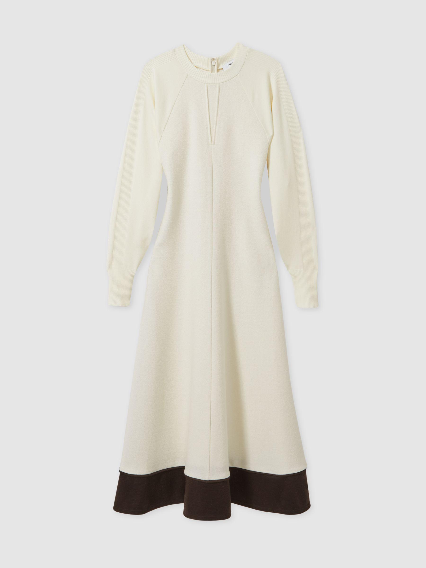 Wool-Blend Hybrid Knitted Midi Dress in Ivory Product Image