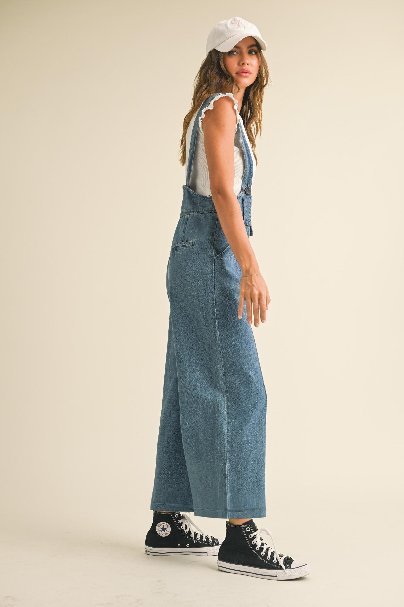 Cute Suspender Denim Jumpsuit Product Image