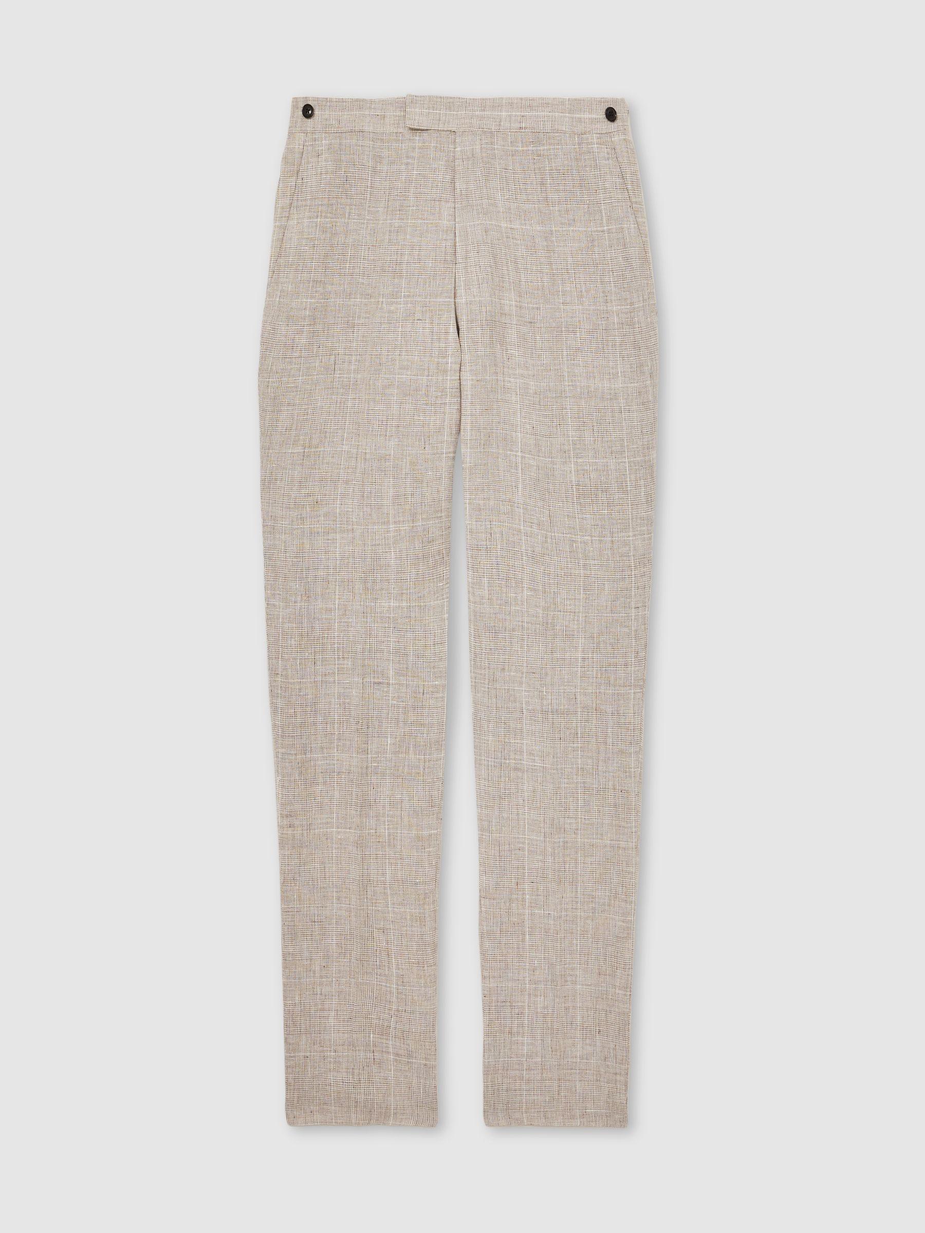 Linen Check Slim-Fit Suit Trousers in Oatmeal Product Image