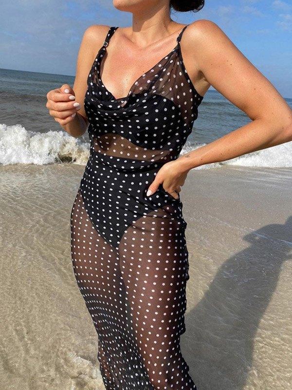 Polka Dot Sheer Mesh Maxi Dress Product Image