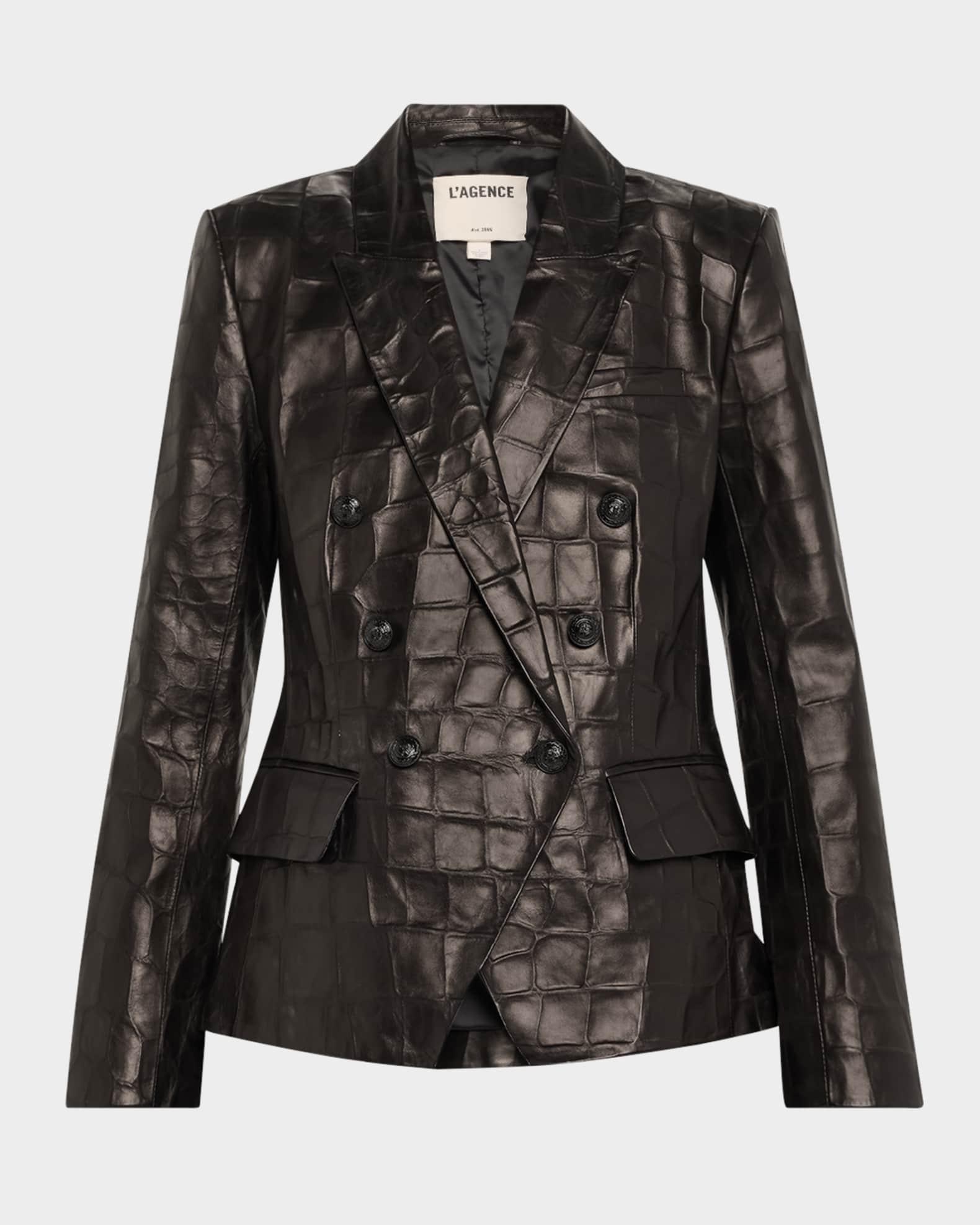 Kenzie Croc-Embossed Faux Leather Double-Breasted Blazer Product Image