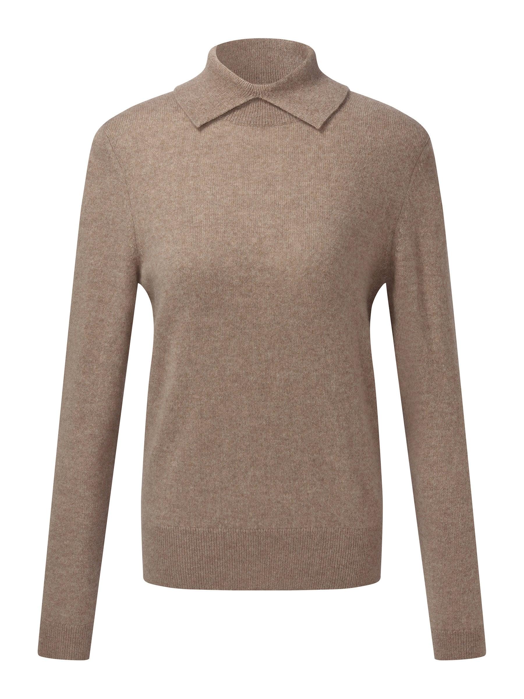 100% Cashmere Folded Collar Women Sweater Product Image