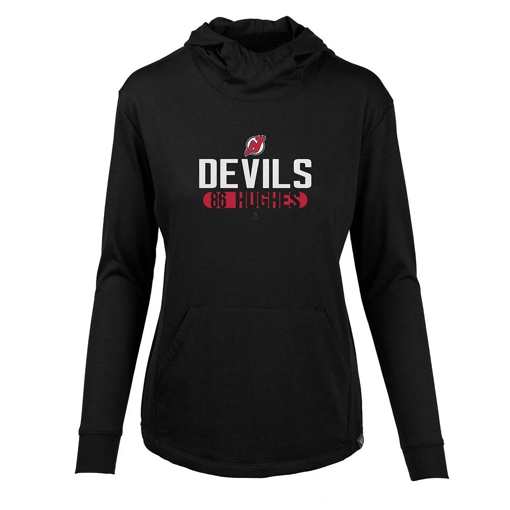 Women's Levelwear Jack Hughes Black New Jersey Devils Vivid Tracer Name & Number Pullover Hoodie,  Product Image