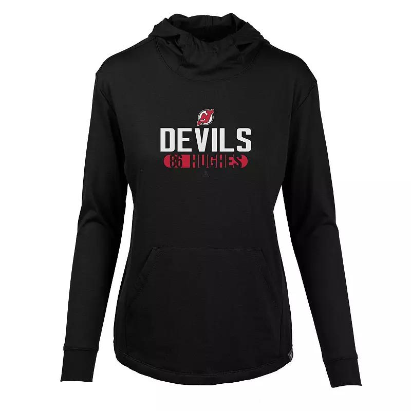 Women's Levelwear Jack Hughes Black New Jersey Devils Vivid Tracer Name & Number Pullover Hoodie,  Product Image
