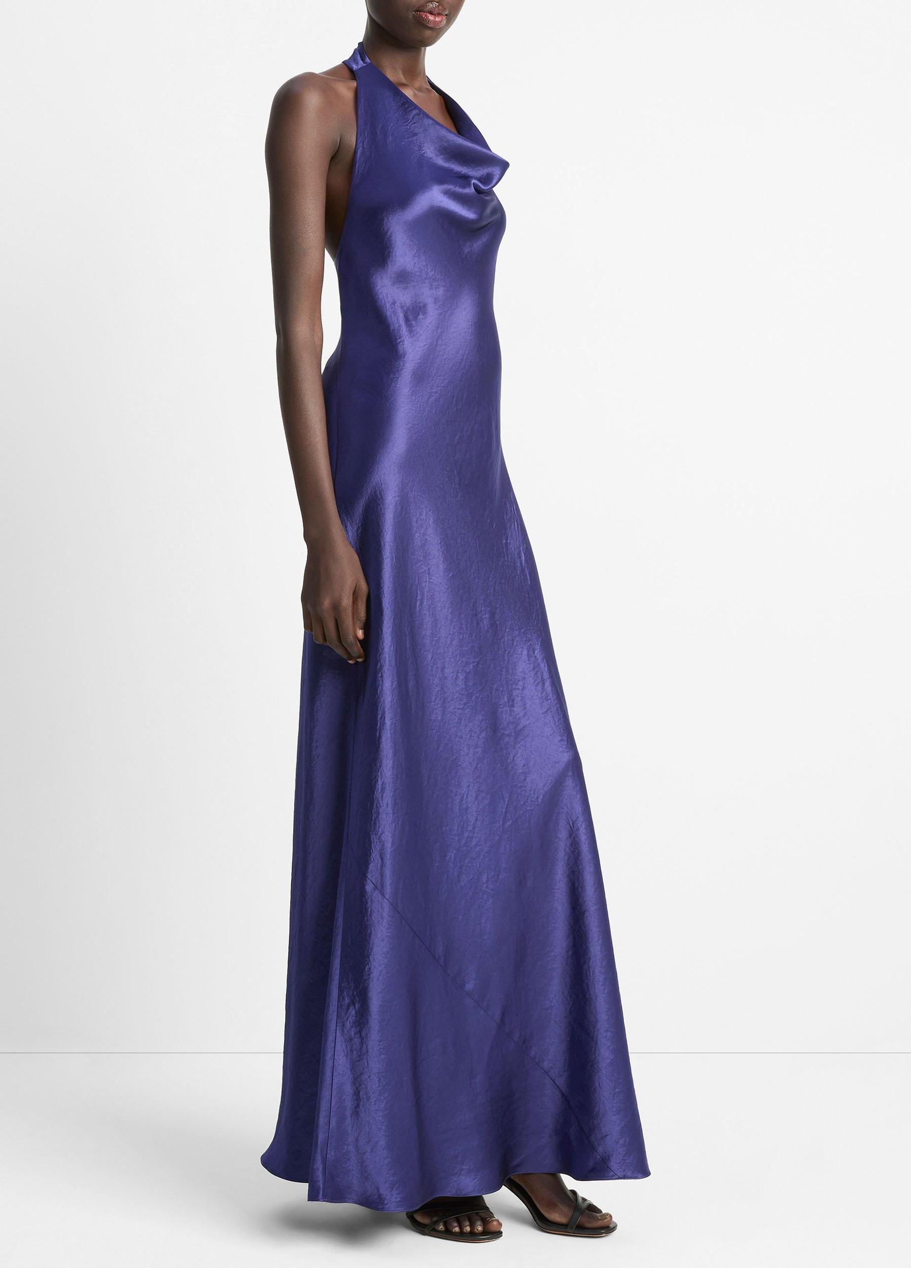 Satin Cowl-Neck Maxi Dress Product Image
