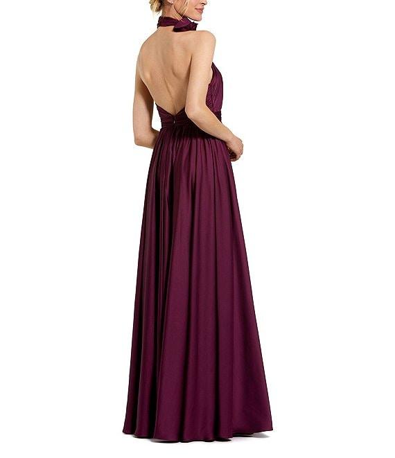 Mac Duggal Turtleneck Sleeveless Lined Thigh High Slit A-Line Open Back Detail Gown Product Image