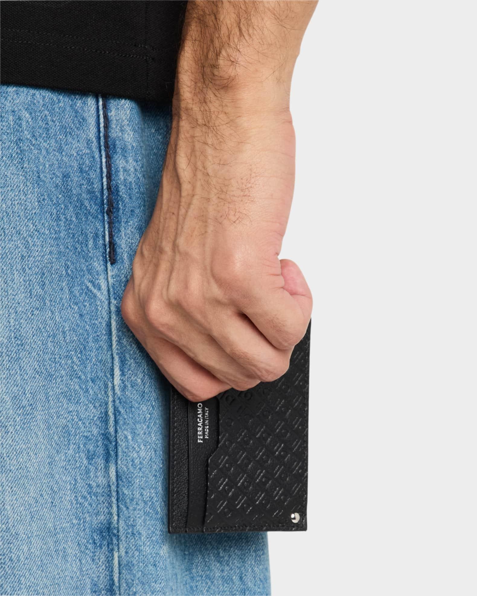 Men's Mini Embossed Leather Card Case with ID Window Product Image