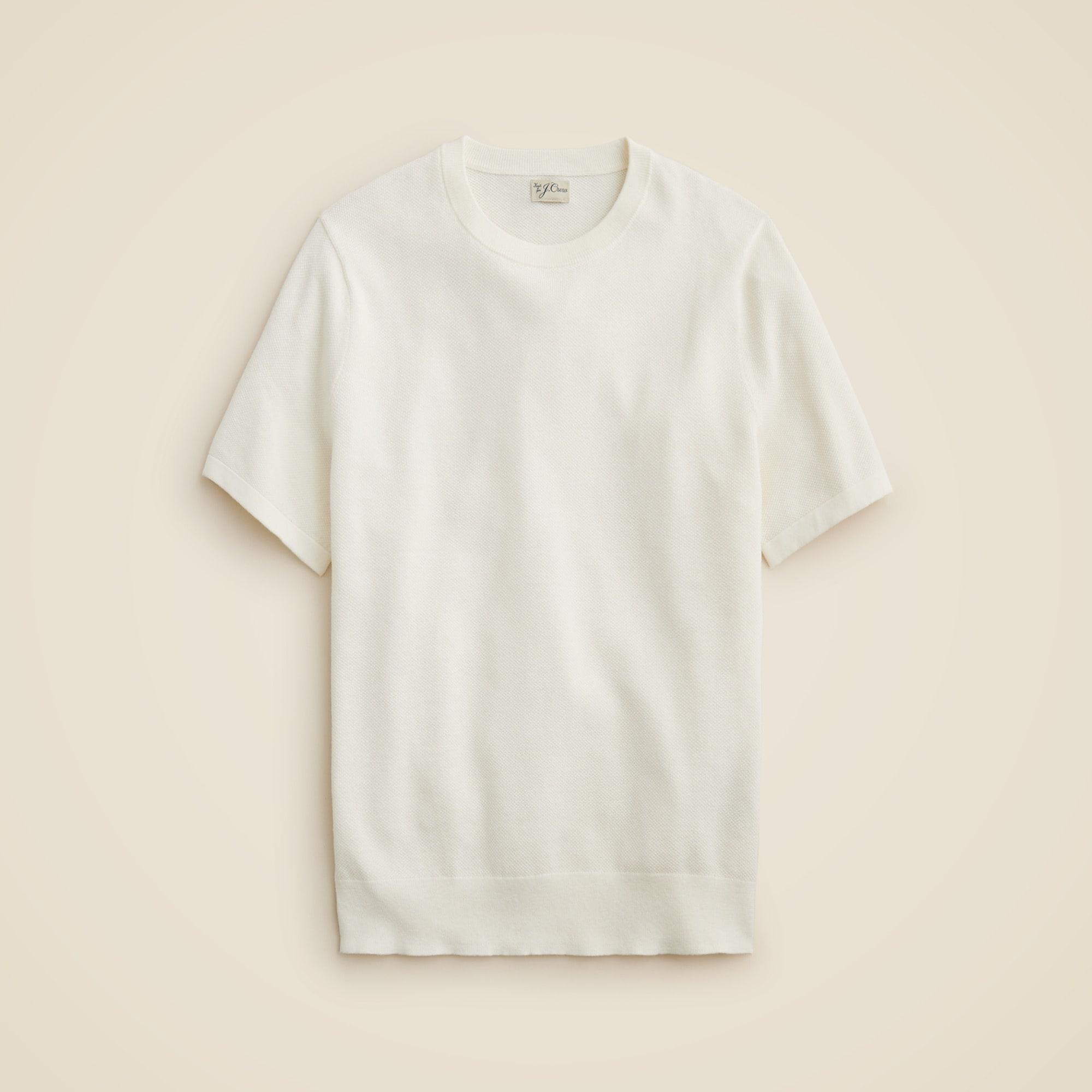 Short-sleeve cotton piqué-stitch sweater Product Image