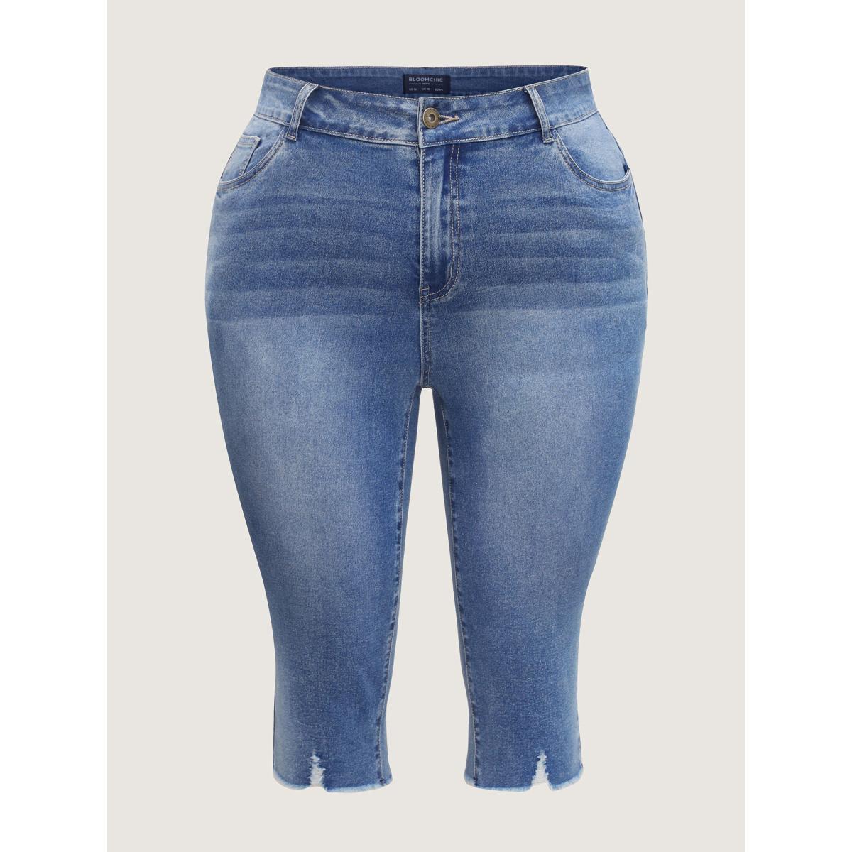 Plus Size No-Gap Waist Stretchy Faded Jeans Women Midblue Casual High stretch Slanted pocket Jeans BloomChic 20/2X Product Image