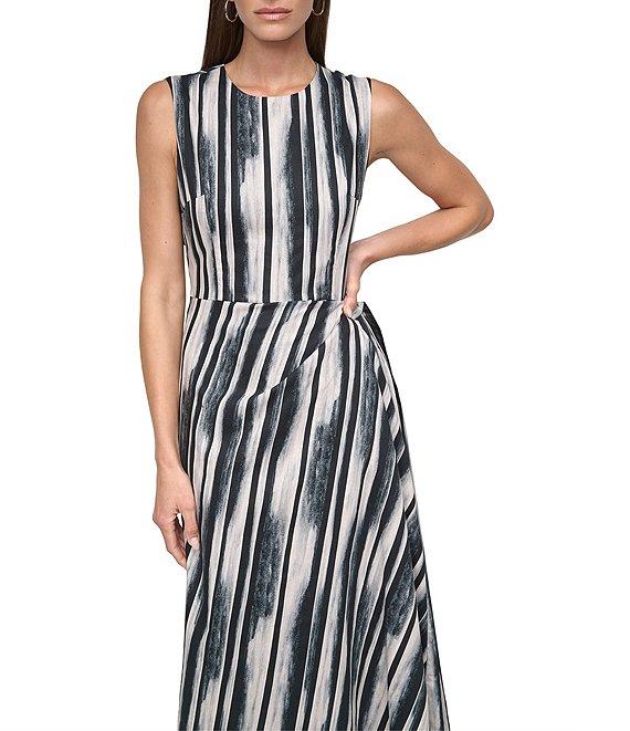 DKNY by Donna Karan Sleeveless Stripe Side Wrap Aline Midi Dress Product Image