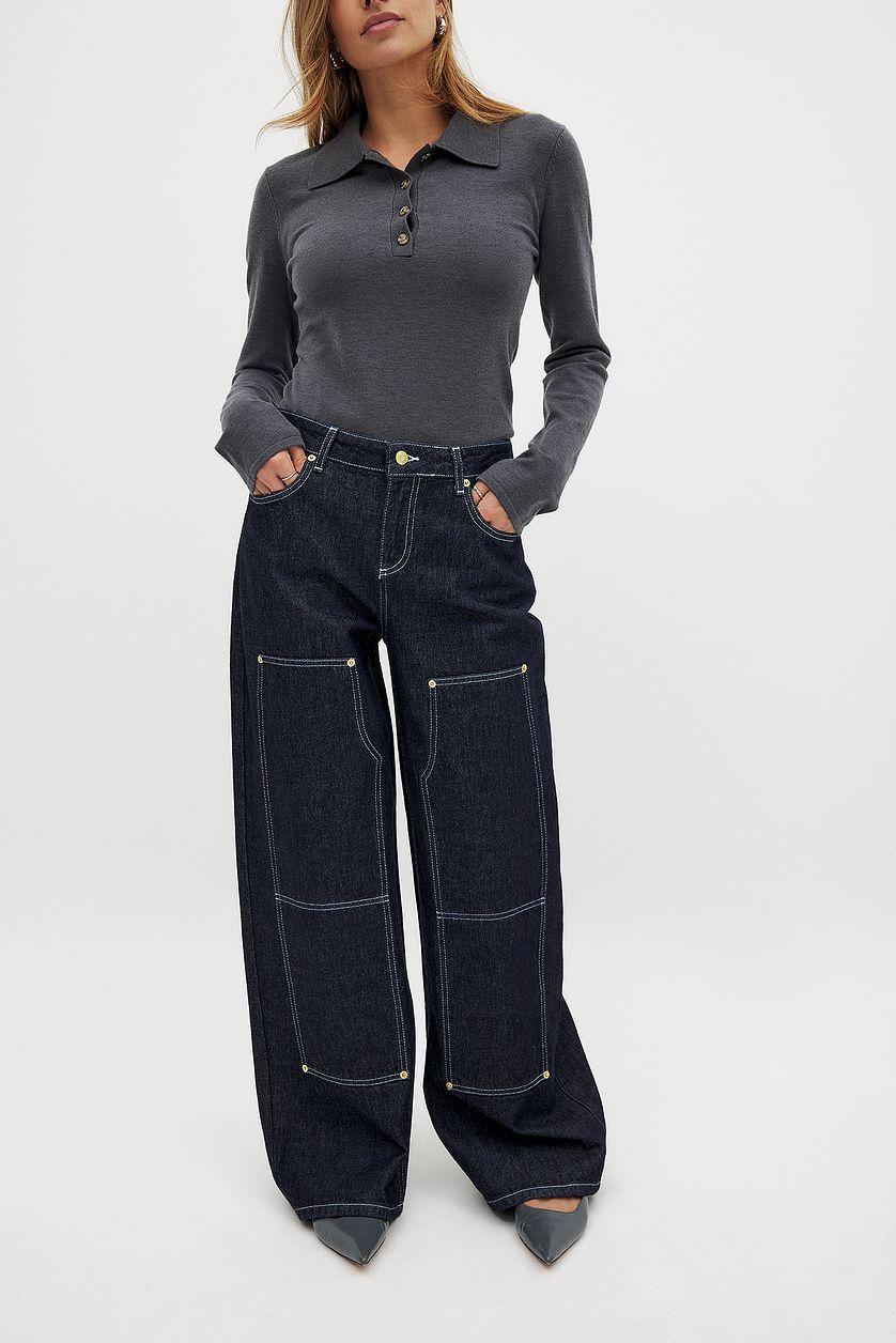 High Waist Cargo Detail Denim Product Image