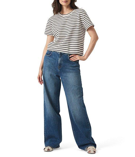 Splendid Whitney Terry Knit Stripe Print Crew Neck Short Sleeve Tee Shirt Product Image