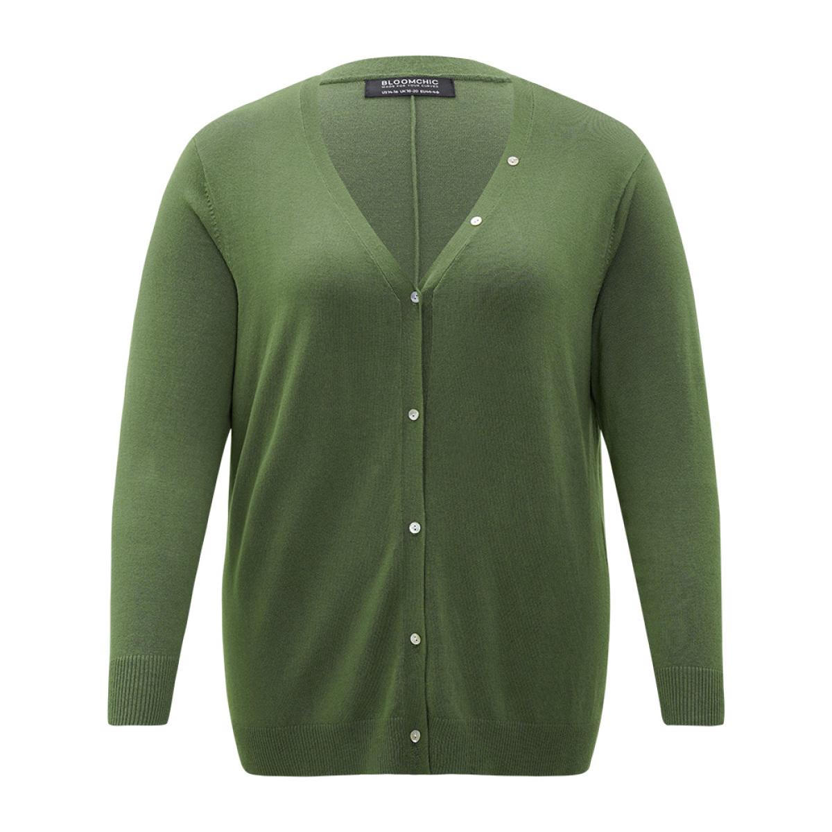 Plus Size Supersoft Essentials Plain Button Detail Very Stretchy Cardigan Moss Women Casual Loose Long Sleeve Everyday Cardigans BloomChic 14-16/1X Product Image