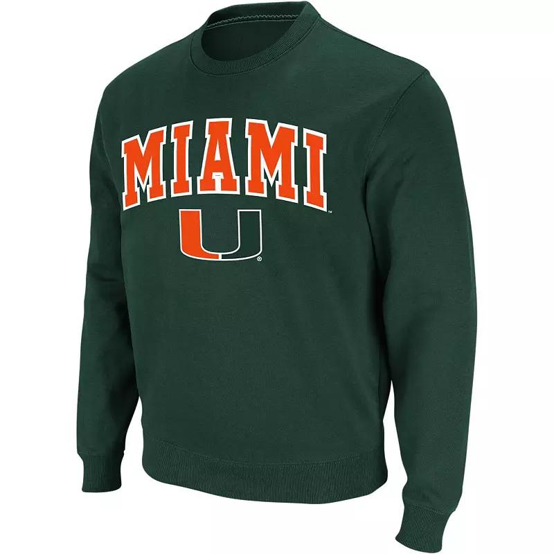 Men's Colosseum Green Miami Hurricanes Arch & Logo Crew Neck Sweatshirt,  Product Image