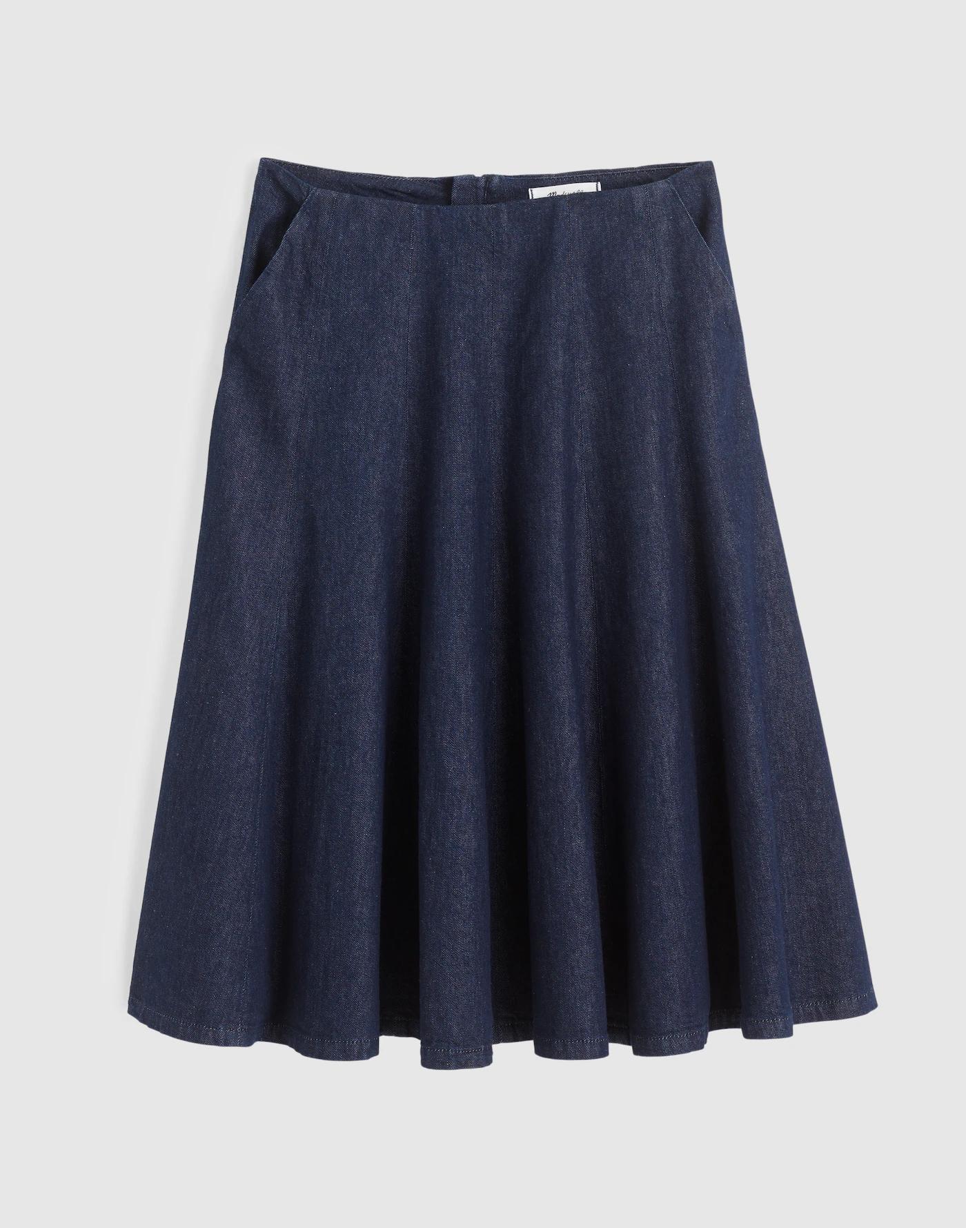 Flared Denim Midi Skirt in Rinse Wash Product Image