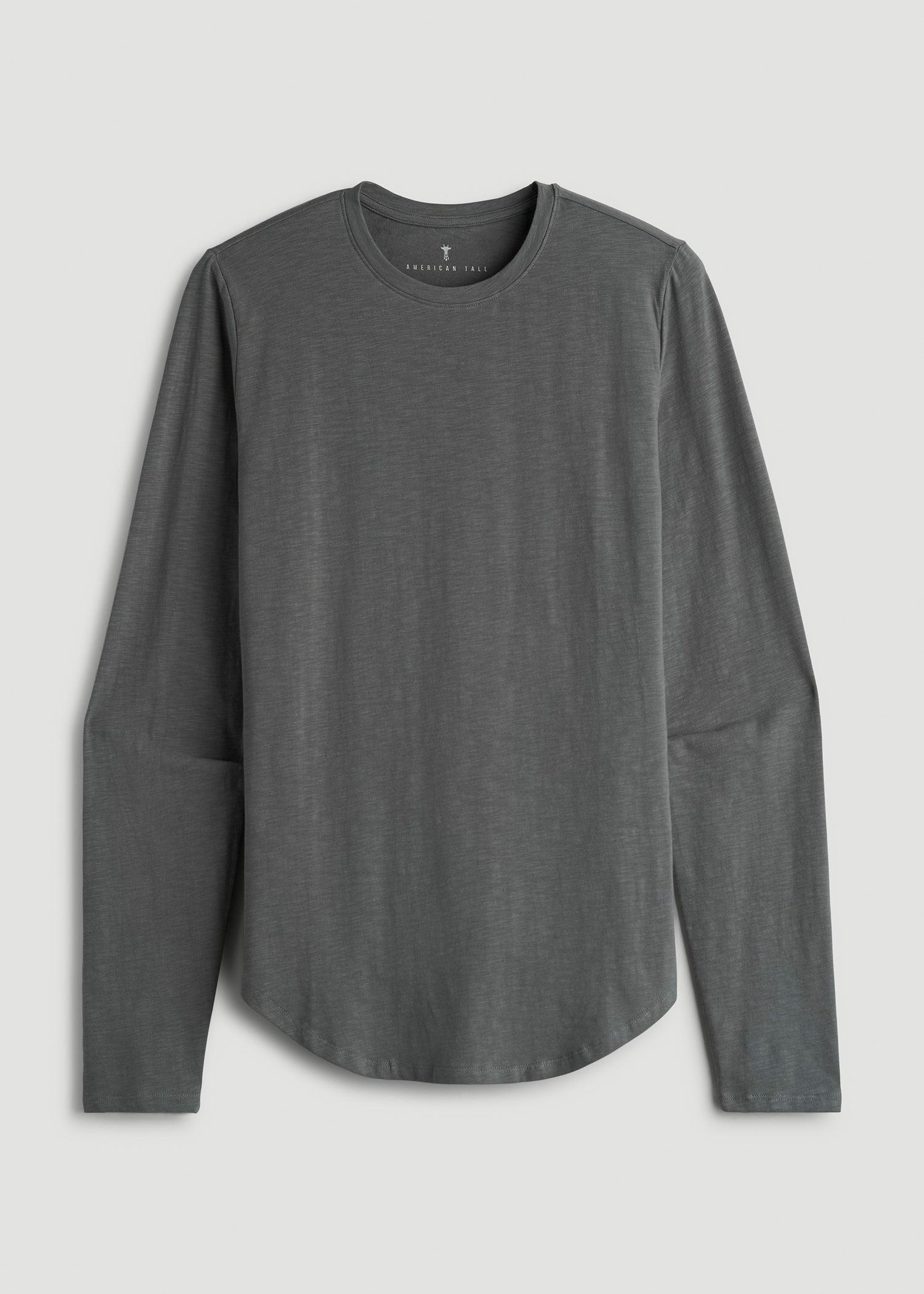 Slub Long Sleeve Scoop Tee for Tall Men in Charcoal Male Product Image