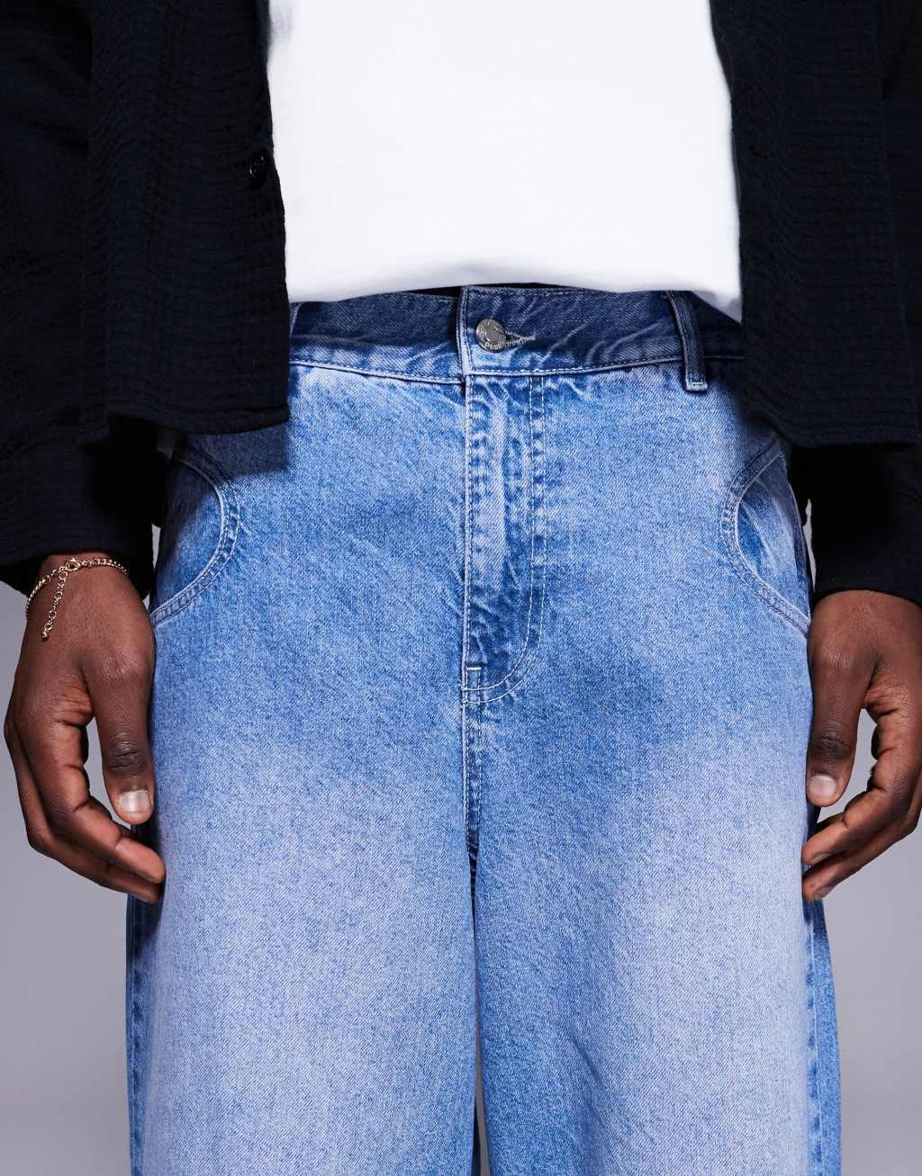 ASOS DESIGN super baggy jeans with carpenter details in light wash Product Image