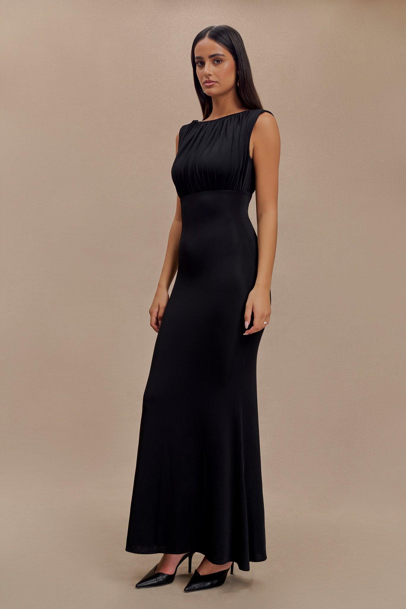 Malia Slinky Ruched Maxi Dress - Black Product Image