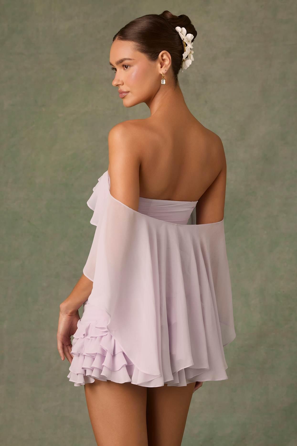 Off-Shoulder Ruffled Mini Dress in Lilac Product Image