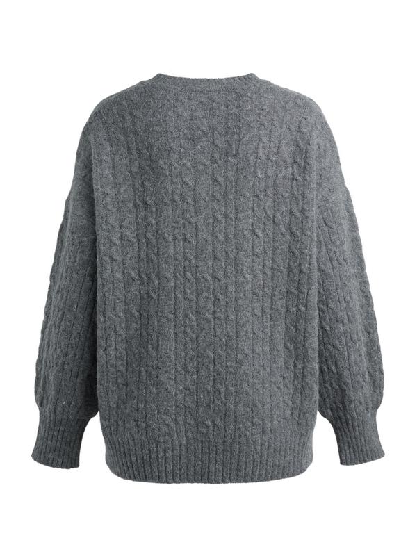 Oversize V Neck Gray Cable Knit Sweater Product Image