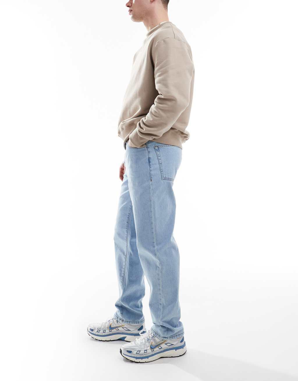 ASOS DESIGN straight leg jeans in light wash blue Product Image