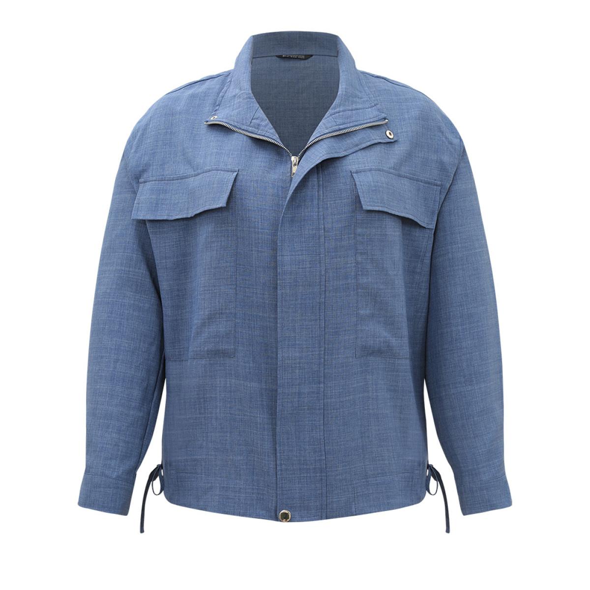 Plus Size Plain Flap Pocket Zipper Lapel Collar Coat Women Stone Casual Plain Ladies Dailywear Winter Coats BloomChic 18-20/2X Product Image