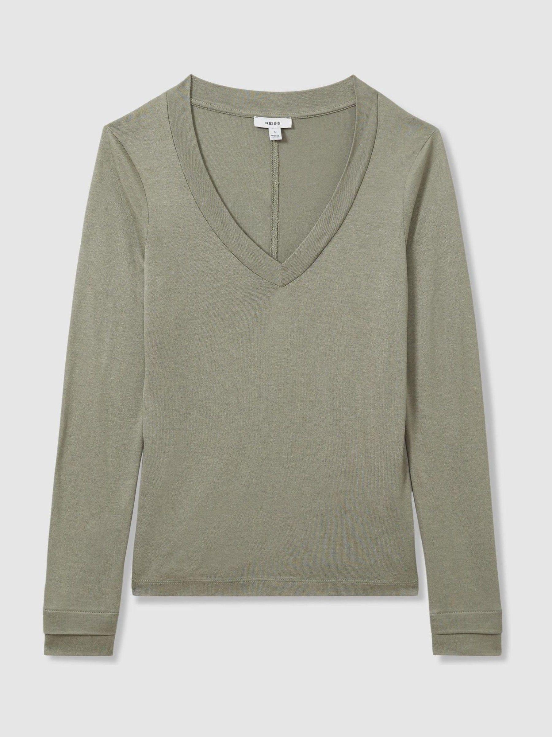 Jersey V-Neck Top in Sage Product Image
