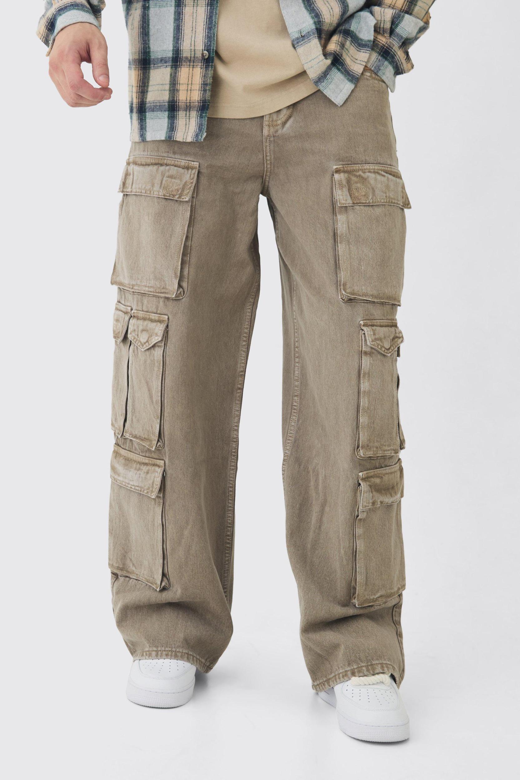 Tall Baggy Fit Washed Multi Pocket Cargo Jeans | boohooMAN USA Product Image