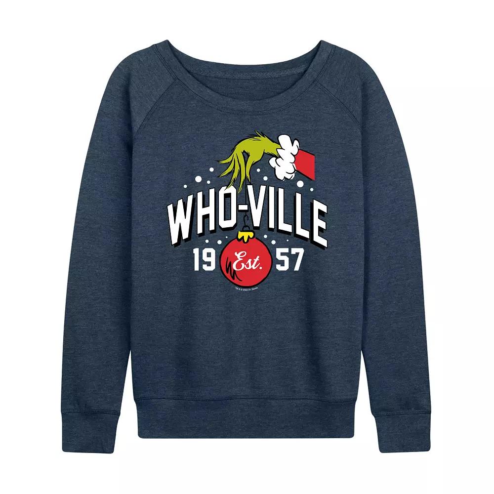 Women's Dr. Seuss The Grinch Whoville Grinch Hand French Terry Long Sleeve Tee, Girl's,  Product Image