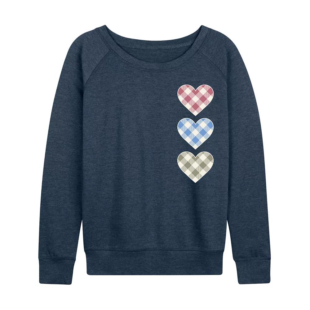 Women's Gingham Hearts French Terry Long Sleeve Tee,  Product Image