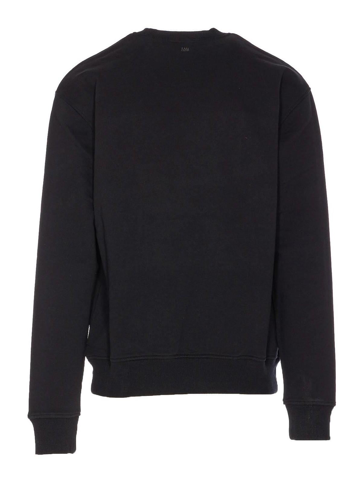 AMI ALEXANDRE MATTIUSSI Ami Classic Black Sweater With Round Neckline And Emblem Detail Product Image