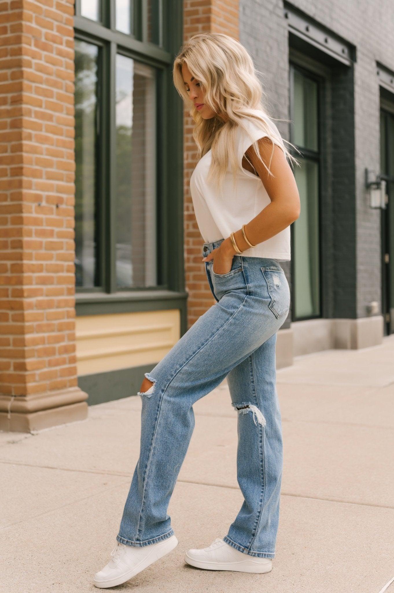 Light Denim High Rise Destroyed Dad Jeans - FINAL SALE Product Image