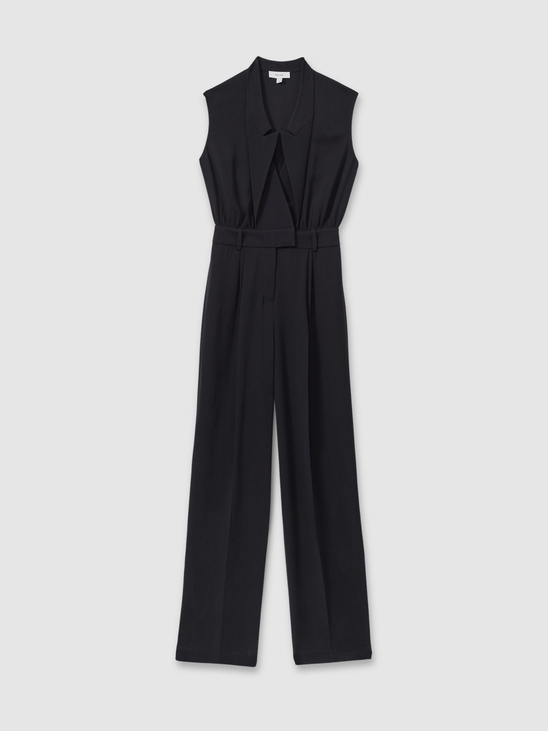 Sara Navy Tux Pleated Jumpsuit Product Image