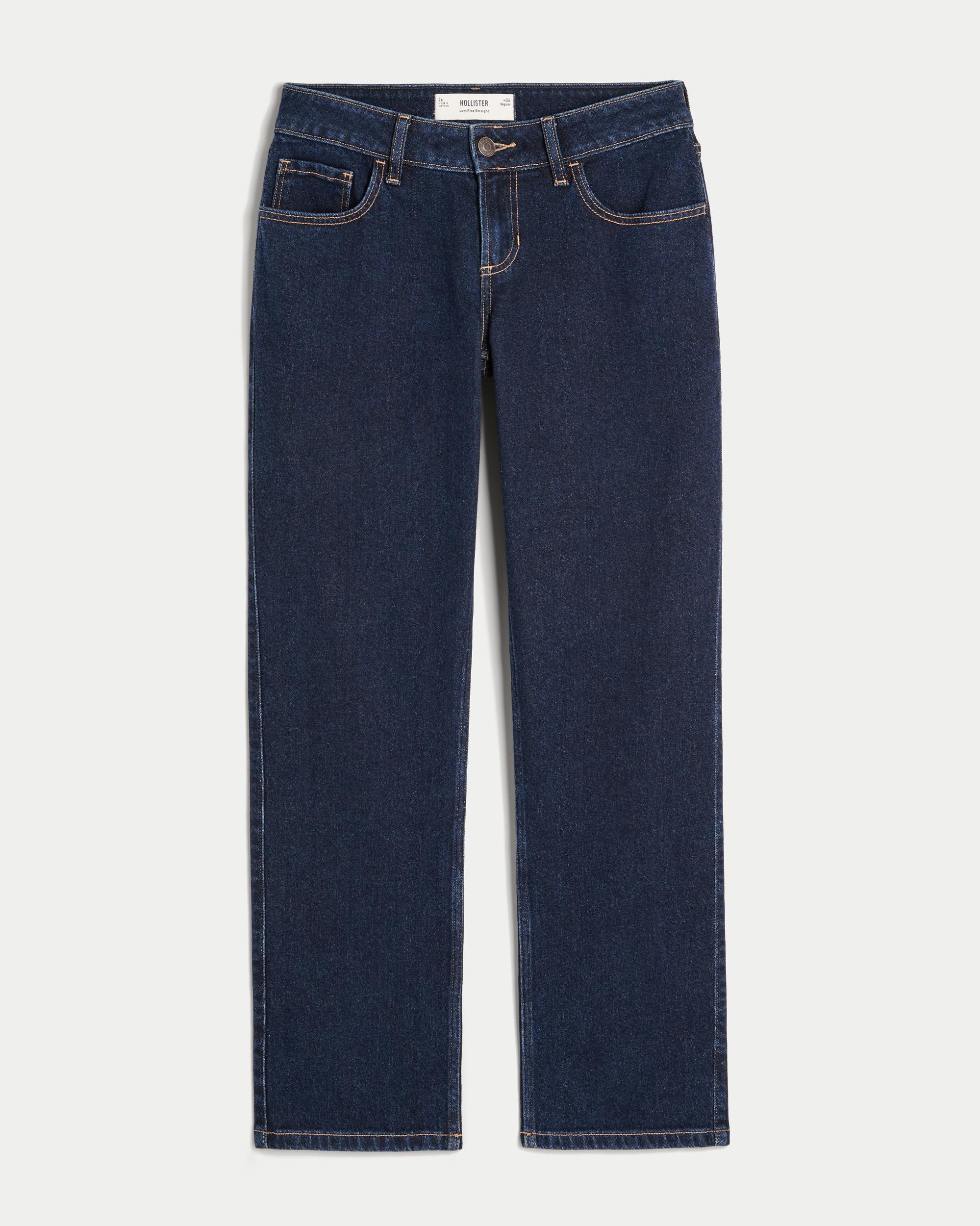 Low-Rise Dark Wash Straight Jeans Product Image