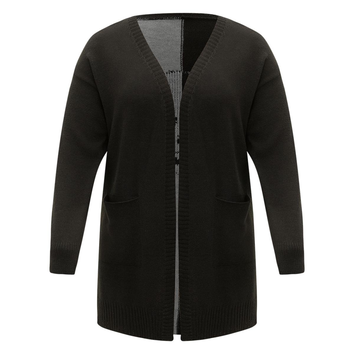 Plus Size Halloween Skull Print Contrast Patched Pocket Cardigan Black Women Casual Loose Long Sleeve Festival-Halloween Cardigans BloomChic 26/4X Product Image