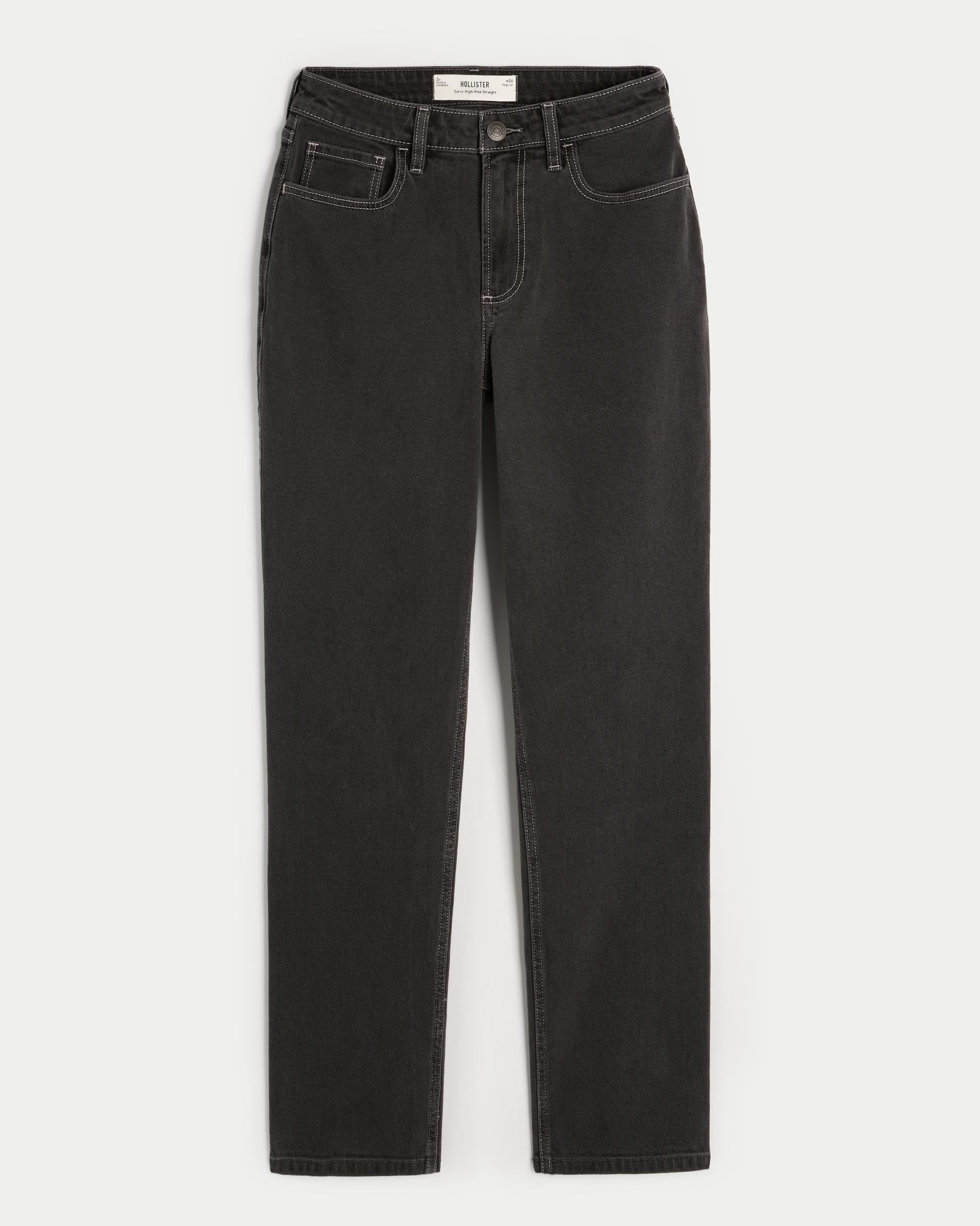 Curvy High-Rise Washed Black Straight Jeans Product Image