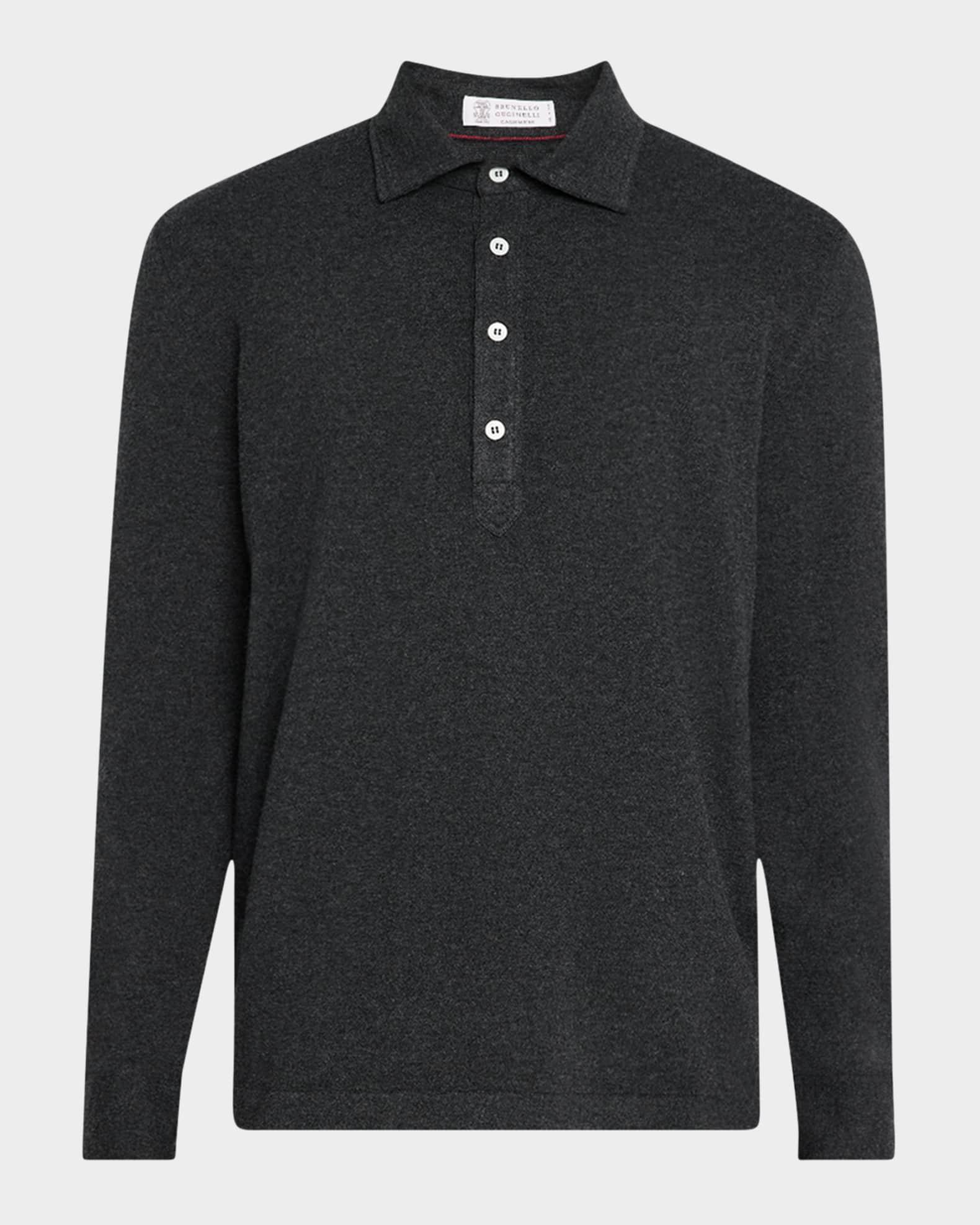 Men's Cashmere Long-Sleeve Polo Shirt Product Image