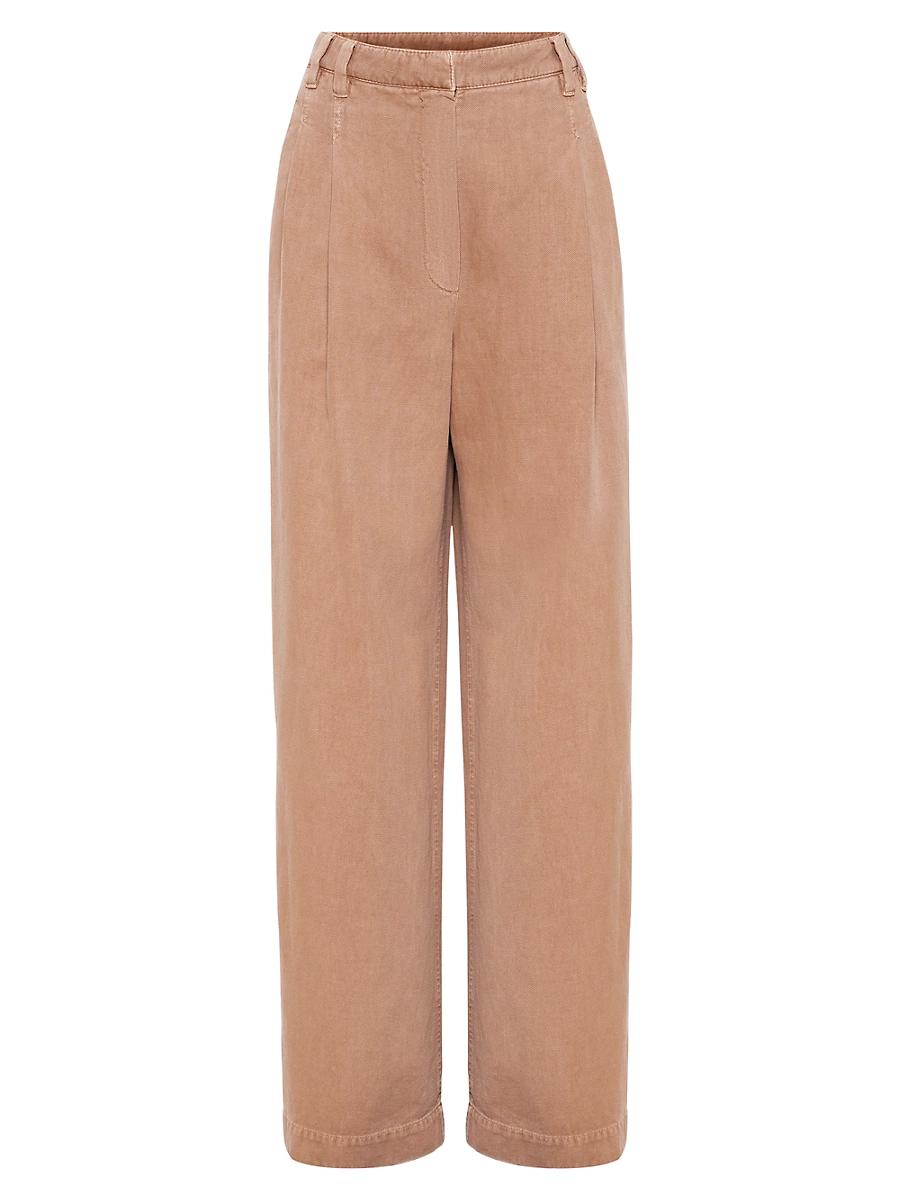 Womens Garment Dyed Cotton and Linen Cover Smart Wide Trousers with Monili Product Image