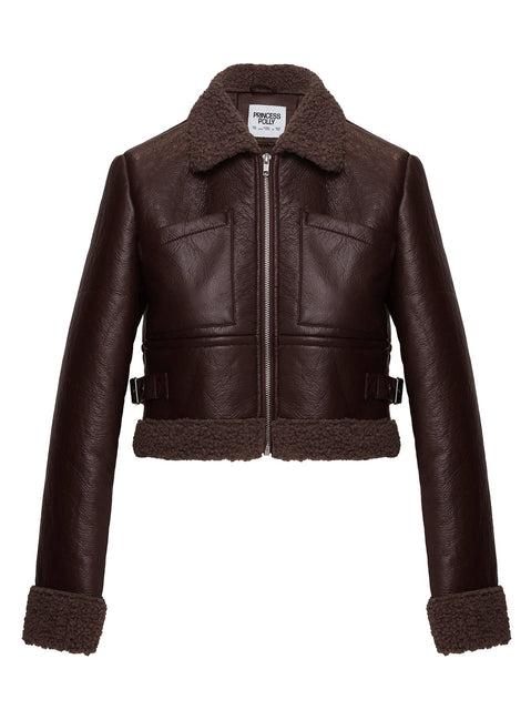 Mayella Shearling Faux Leather Jacket Brown Product Image