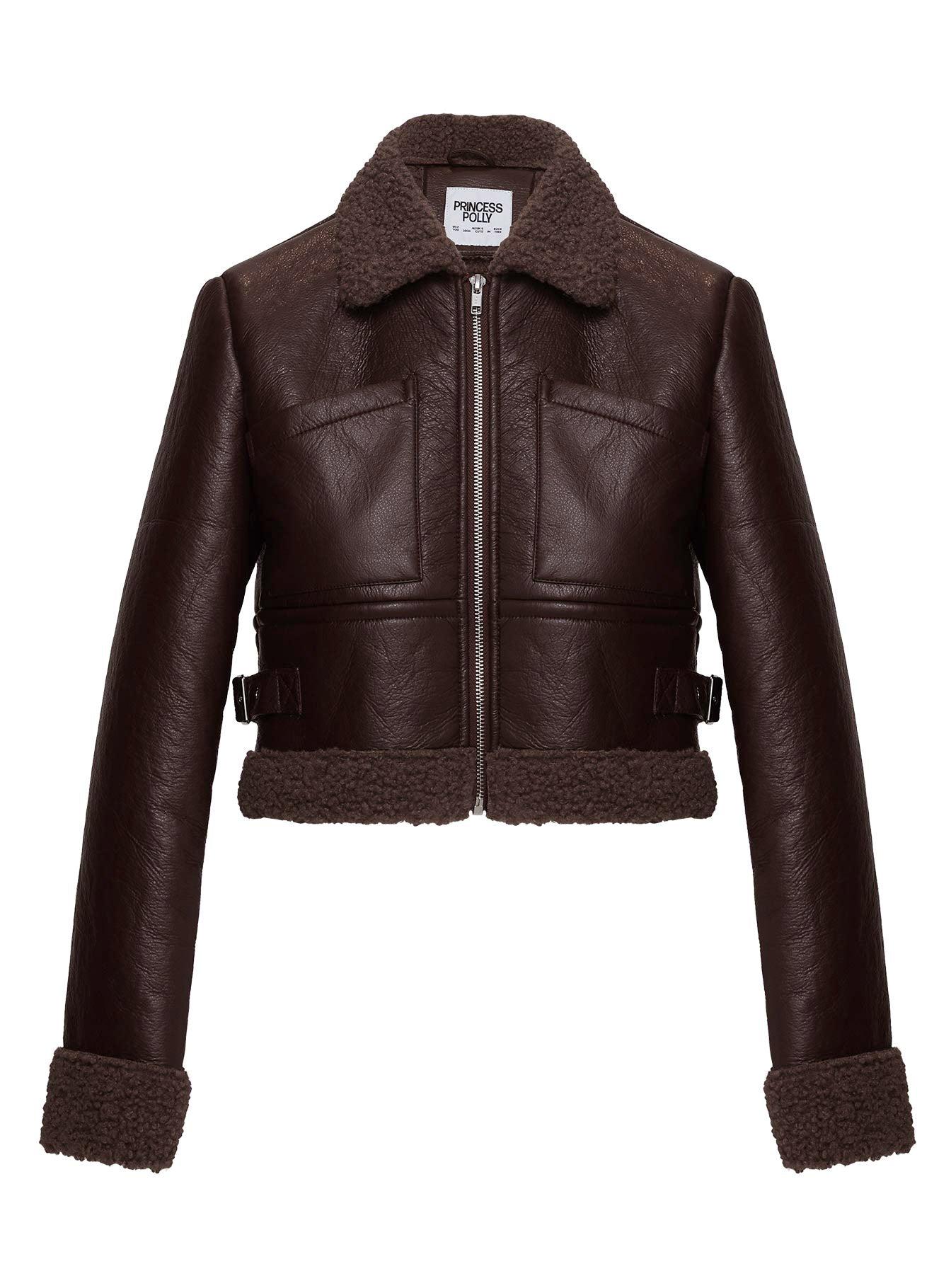 Mayella Shearling Faux Leather Jacket Brown Product Image